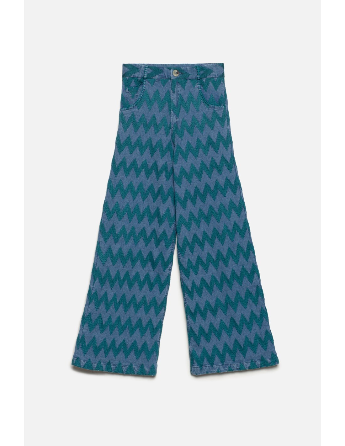 Pantal N Denim Zig Zag Verde Bordado Michonet